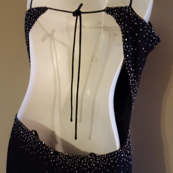 Black ball gown, beading trim, custom train - Picture 2 of 6